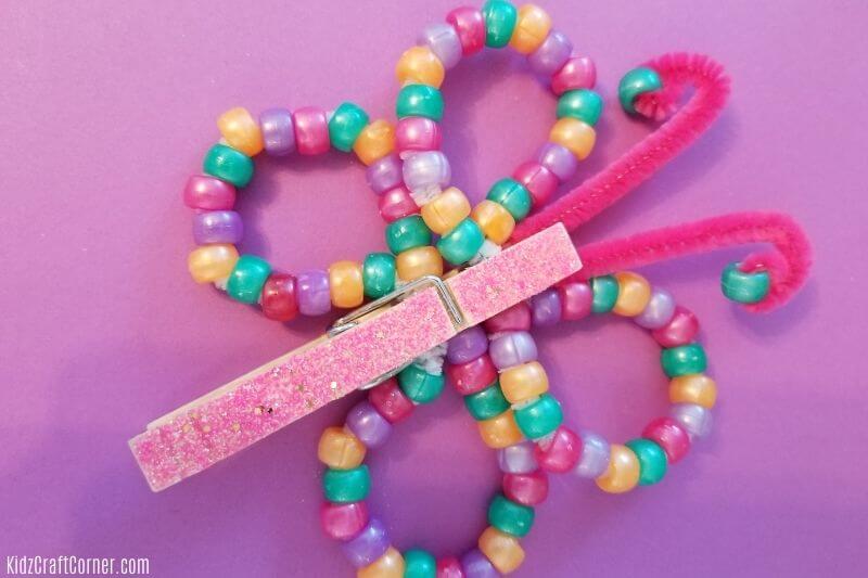 simple Butterfly Craft With Pipe Cleaner, Beads & Clothespin