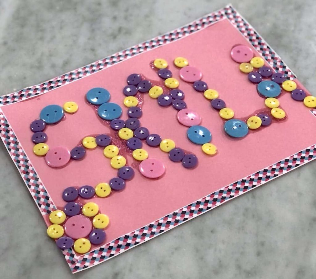 Simple Name Recognition Craft Idea With Buttons, Paper & Washi Tape For Toddlers