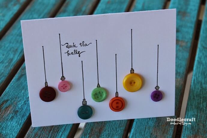Simple Christmas Card Idea With Button Ornaments Easy Card craft using Button