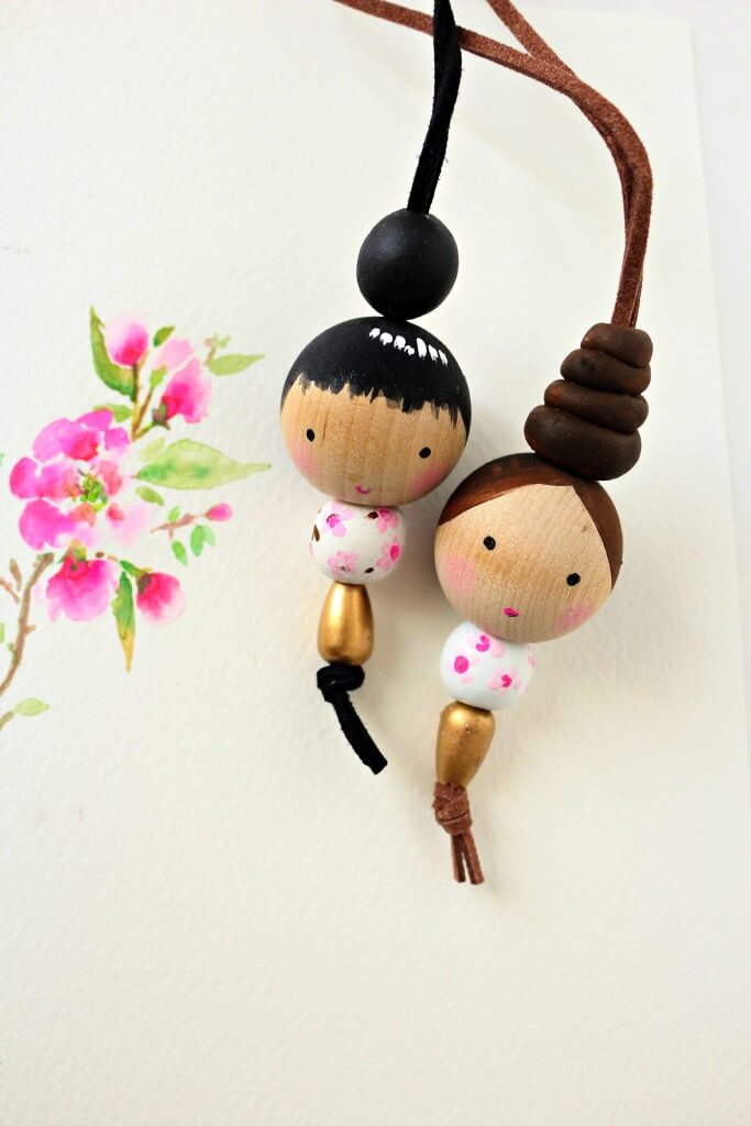 Simple Doll Necklace Gift Craft Made With Wooden Beads Wooden Beads Doll Craft Ideas