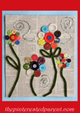 Easy & Pretty Button Flower Craft Idea Using Pipe Cleaners & Glitters For Toddlers