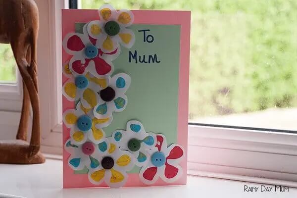 Simple Flower Stamped Card For Mother's Day Using Buttons & Paper Easy Card craft using Button