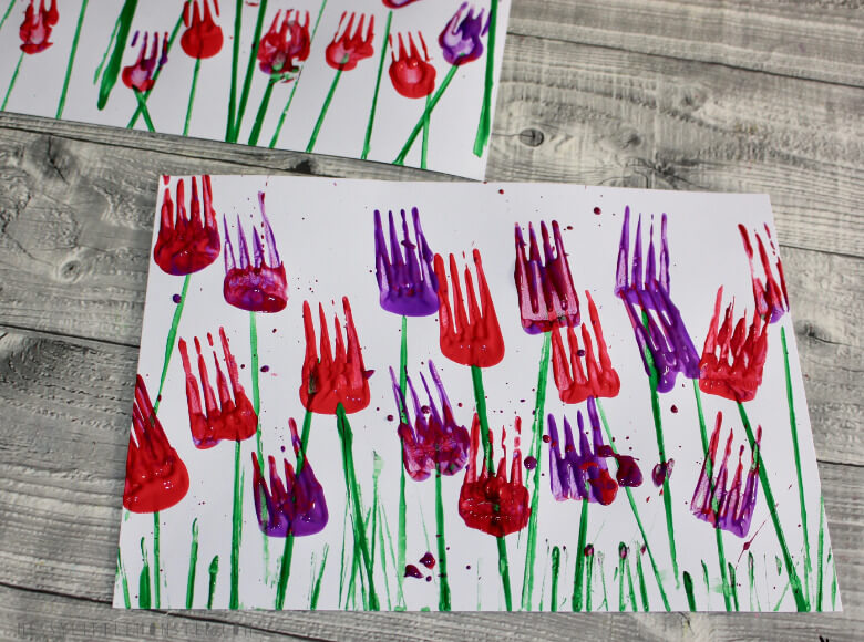 Simple Fork Flower Garden Painting Art & Craft Ideas For Kids