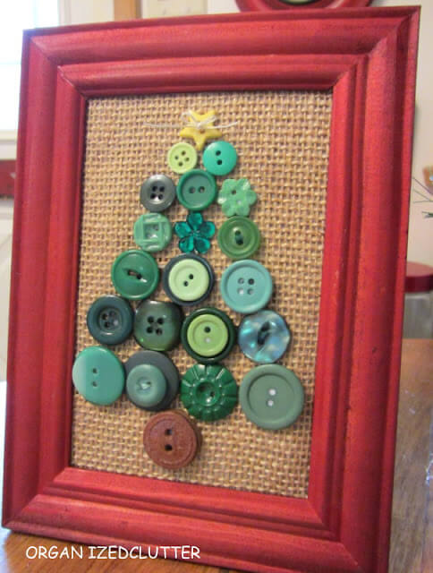 Simple Framed Button Christmas Tree Art Idea For Kids DIY Winter Button Crafts