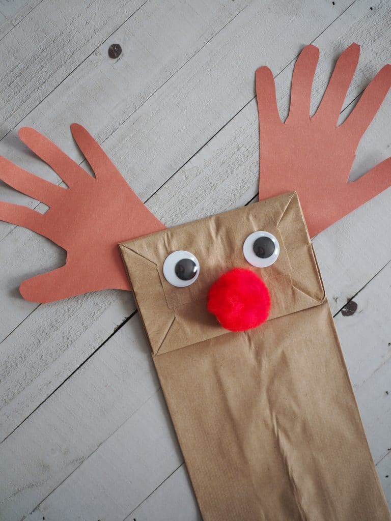 Simple Handprint Reindeer Craft Idea Using Paper Bag