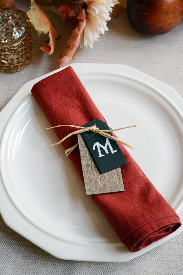 Simple Monogram Napkin Ring Craft With Wooden Tag Thanksgiving Napkin Rings