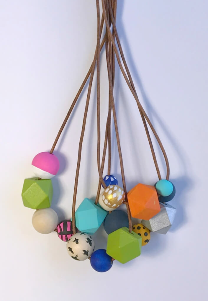 Simple Necklace Craft With Polygon Shape Wooden Beads