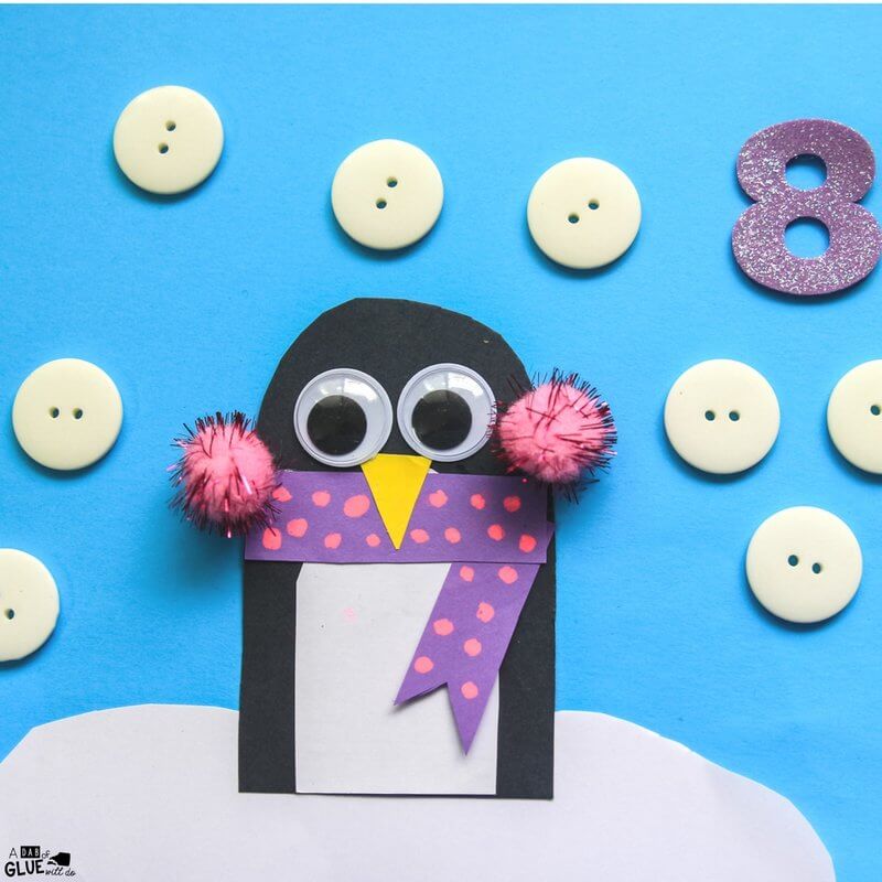 Simple Penguin Number Counting Craft Activity Using Paper & ButtonsButton Craft on paper