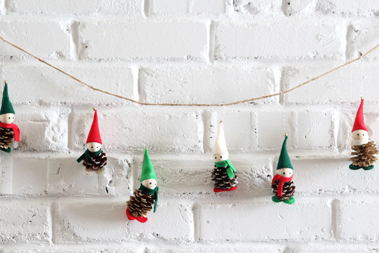 Simple Pinecone Elves Garland Craft Tutorial For Kids Easy Elf Crafts For Kids