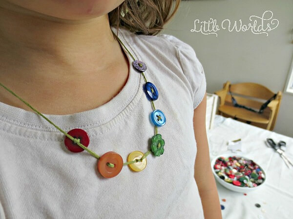 Simple Rainbow Button Necklace Craft Idea For KidsButton Necklace Crafts(