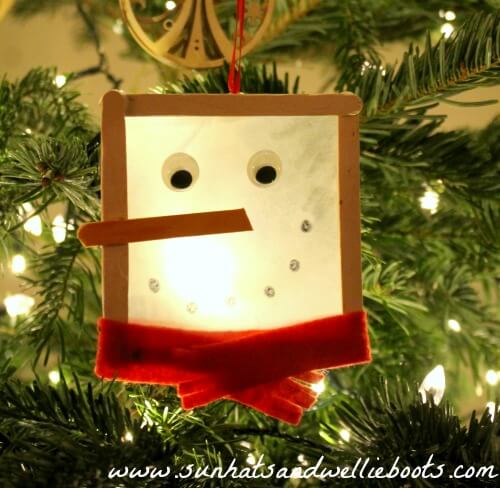 Simple Snowman Suncatcher Craft Idea Using Popsicle SticksUpcycled Winter Crafts