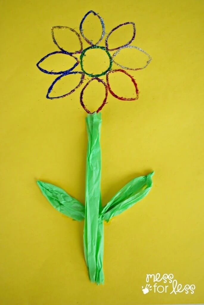 Simple To Make Flower Craft Using Glitter & Tissue Paper Glitter Paper Flower Craft Ideas