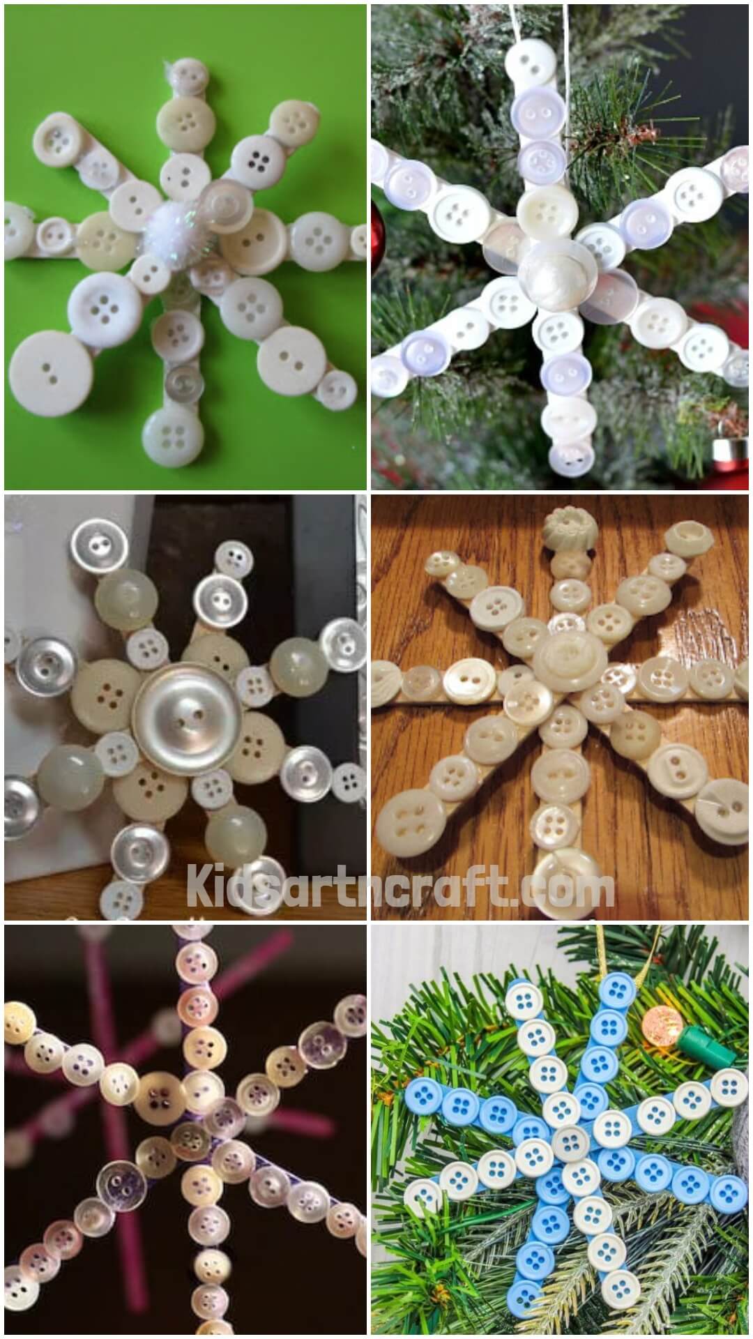Snowflake Button Craft Using popsicle stick