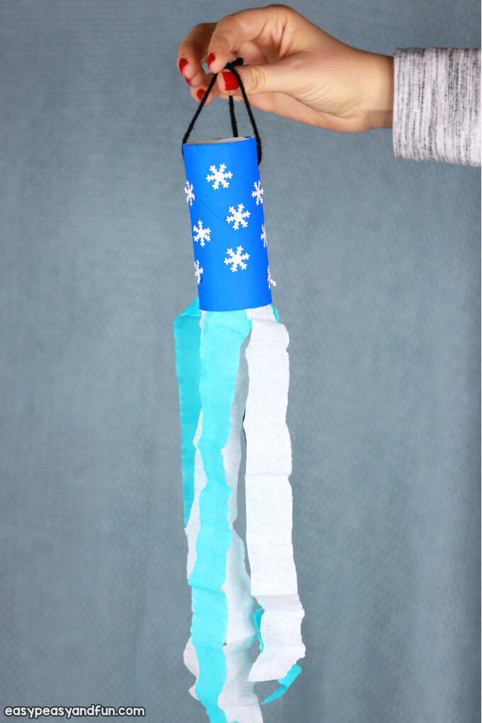 Snowflake Themed Toilet Paper Roll Windsock Craft For Kids