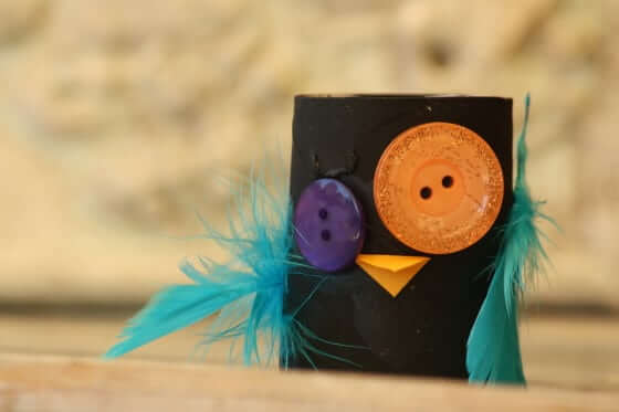 Spooktacular Halloween Crow Craft With Toilet Paper Roll, Buttons & Feathers