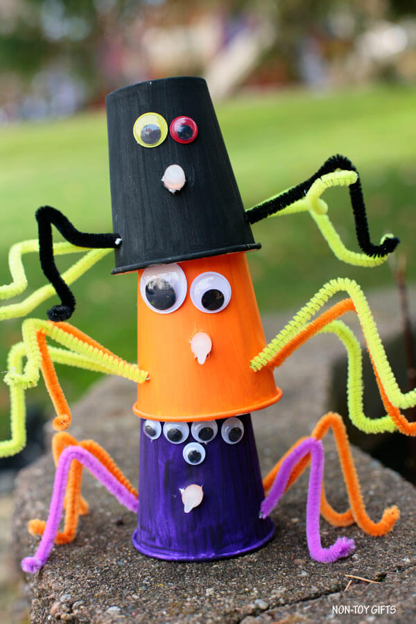 Spooky Paper Cup Spider Halloween Craft For Kids