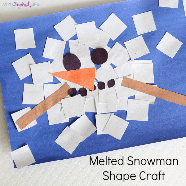 Square Shape Snowman Paper Cutting Craft For Toddlers