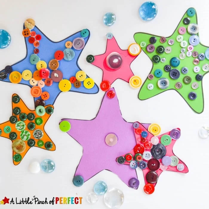 Starfish Ocean Animal Craft Made With Buttons & Paper