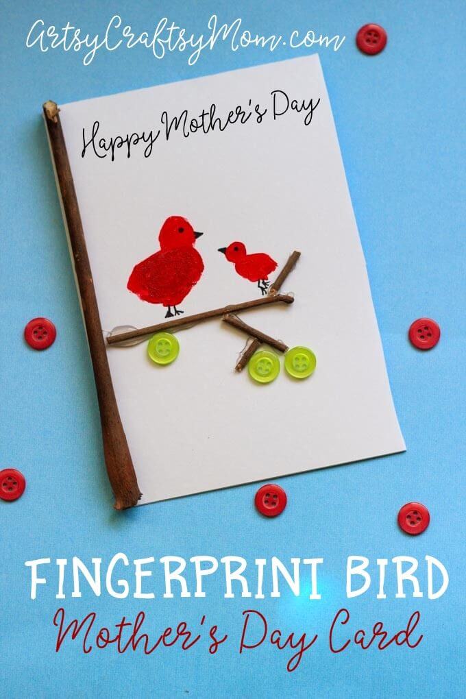 Super Cute Mother's Day Card Idea Using Buttons, Fingerprint & Sticks Fingerprint &amp; Handprint button craft idea for kids