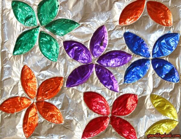 Quick And Easy Colorful 5 Petals Foil Flower Craft Ideas For Toddlers Foil Flower Crafts 