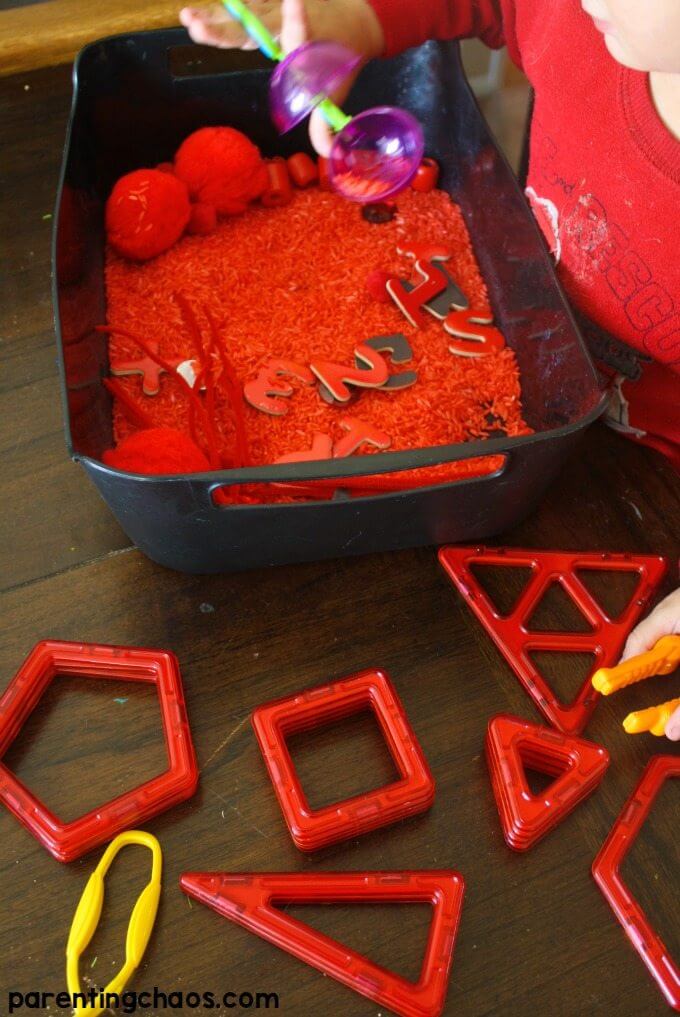 Super Simple Red Sensory Bin Craft Activity For Preschoolers
