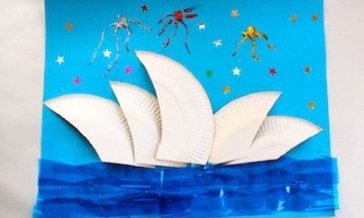 Sydney Opera House Collage Craft Activity With Sparkly Fireworks