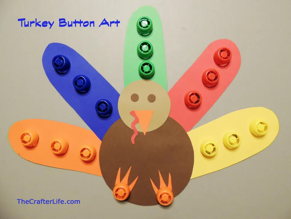 Thanksgiving Turkey Art & Craft Using Buttons & Construction Paper