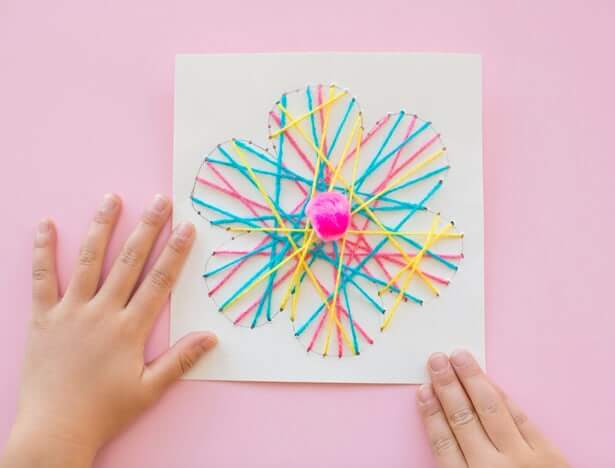 Thread And Pom-Pom Flower Card Craft For Toddlers