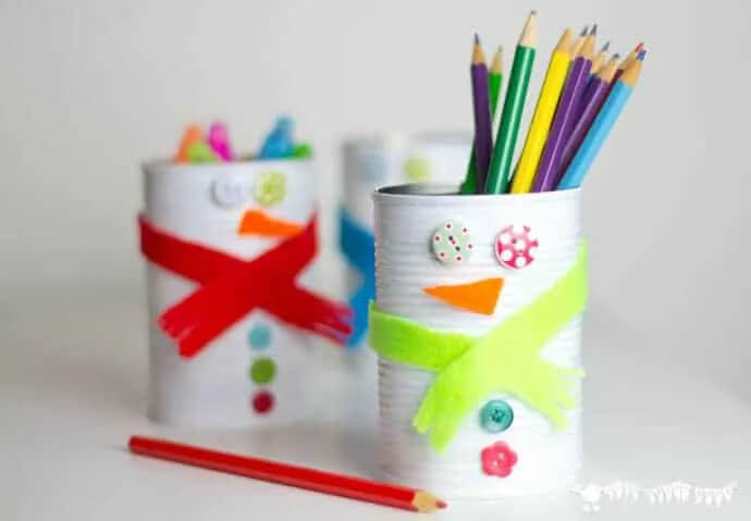 Tin Can Snowman Upcycling Craft Idea For Kids