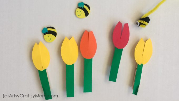 Tulip Flower Clothespin And Pipe Cleaner Spring Craft For Toddlers