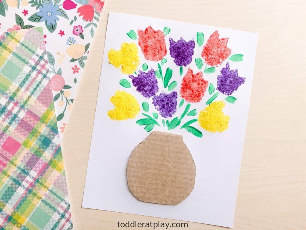 Tulip Flower Sponge Painting Craft For Kids
