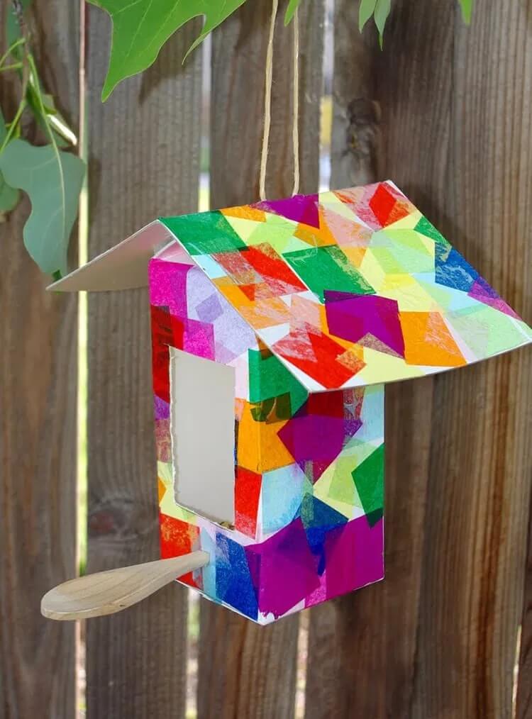 Unique Carton Bird Feeders For Gardens Milk Carton Art Ideas for Kids 