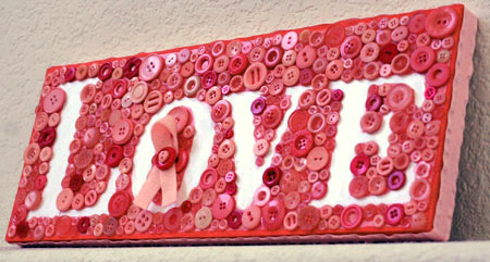 Unique Pink Ribbon Love Plaque Art & Craft Idea With ButtonsEasy Button Craft Ideas