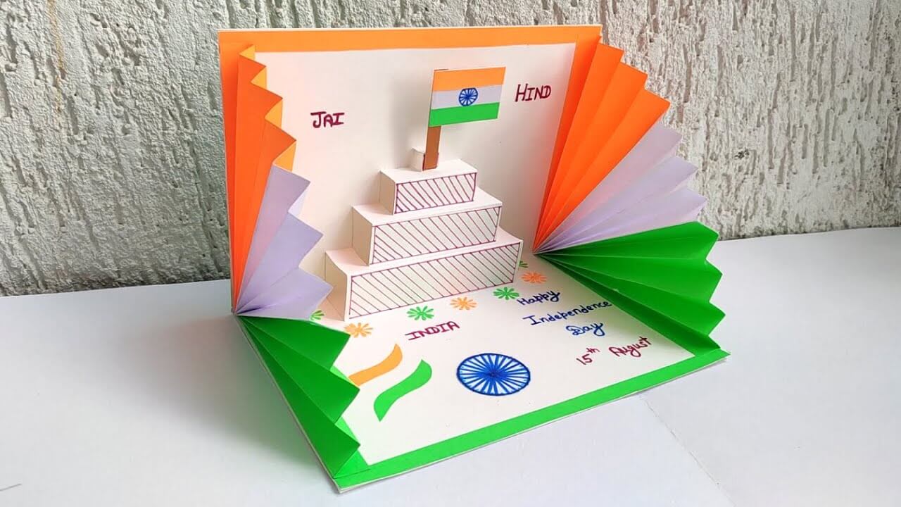 Unique Tri Color Independence Day Card Craft For Kids