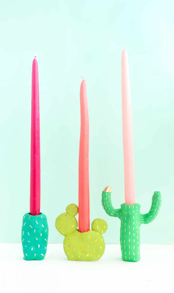 Very Cute Cactus-Themed Candle Holder Craft For Decoration DIY Air dry clay candlestick holders