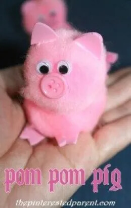 Very Easy Pig Craft Using Pom Pom & Buttons