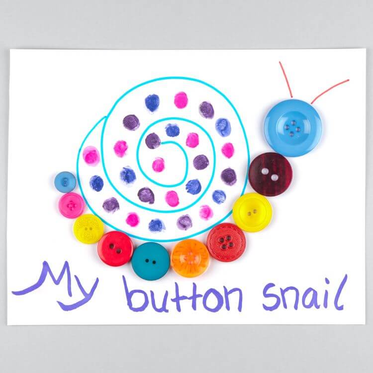 Very Simple Button Snail Craft With Fingerprint Fingerprint &amp; Handprint button craft idea for kids