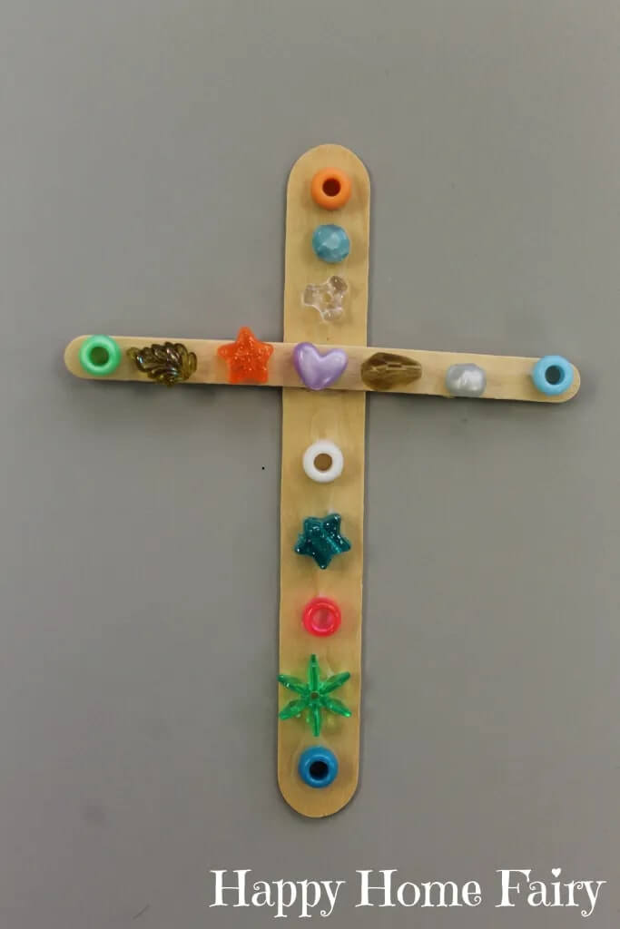 Very Simple Popsicle Stick Cross Craft Project With Buttons & Beads Easy Crafts With button &amp; popsicle Sticks