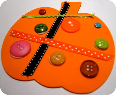 Very Simple Pumpkin Craft Made With Buttons, Ribbon & Cardstock