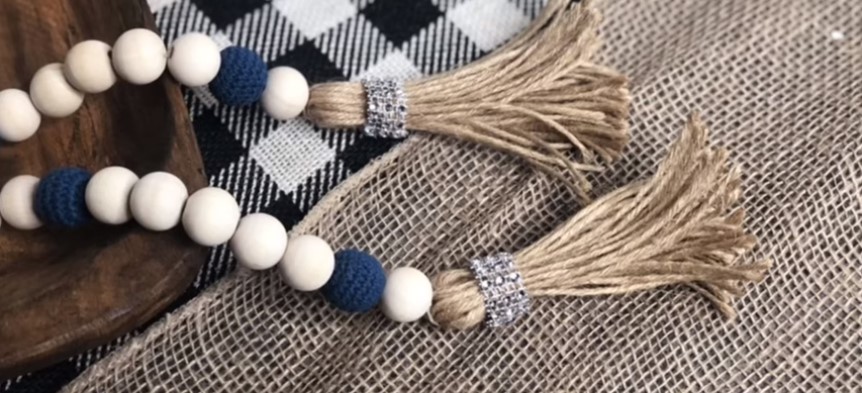 White And Blue Crochet Bead Garland DIY Craft
