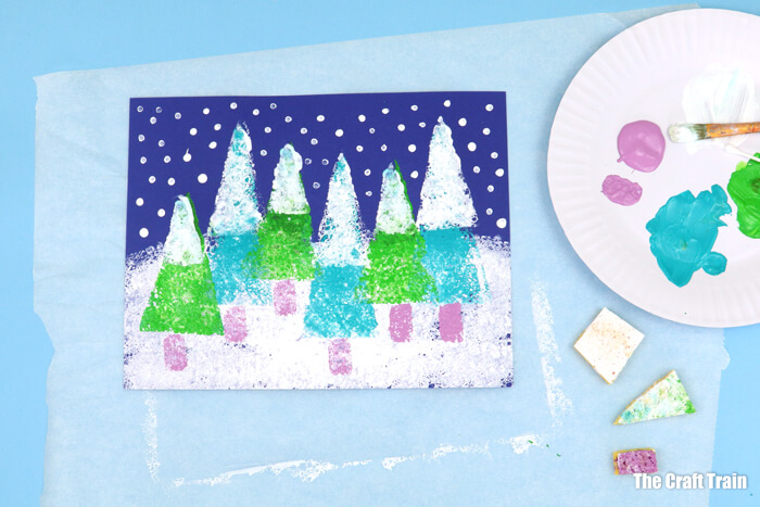 Winter Landscape Sponge Painting Craft For Toddler Christmas Sponge Paintings