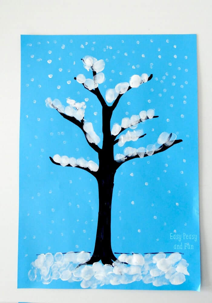 Winter Tree Fingerprint Painting Idea For PreschoolersWinter Handprint & Footprint Art & Craft Ideas For Kids 