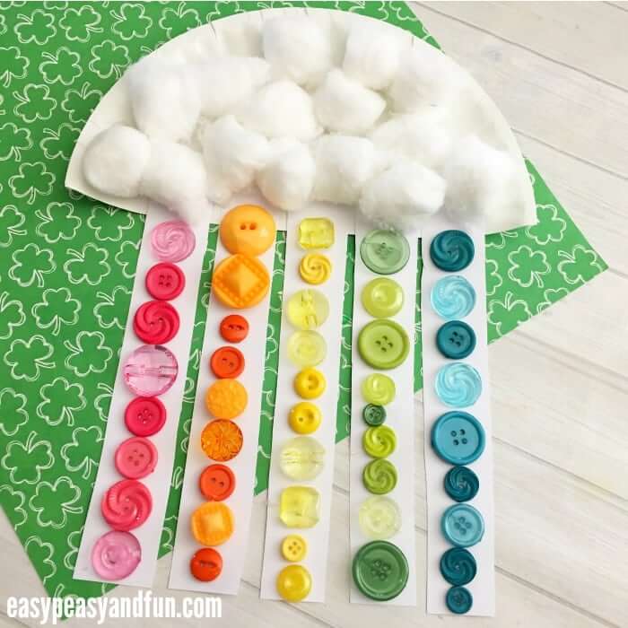 Wonderful Rainbow Craft With Cotton Balls, Paper Plate & Buttons