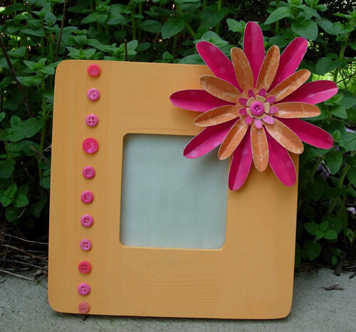 Wood Picture Frame Gift Idea With Paper Flowers & Matching Buttons Button Photo Frame Crafts