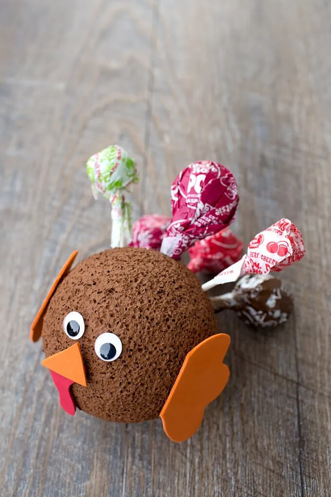 Yum-Yum Styrofoam Turkey Lollipop Holder Craft For Preschoolers