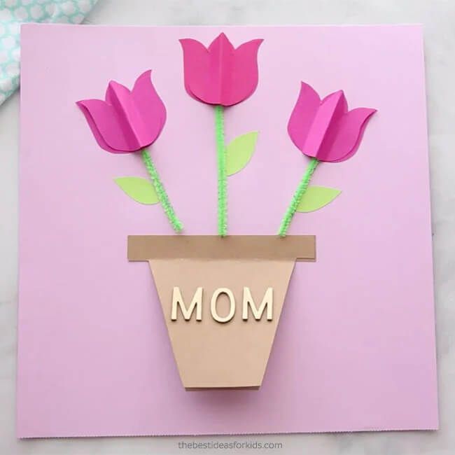 3D Tulip Mother's Day Card Made With Cardstock & Pipe CleanersDIY cardstock cards