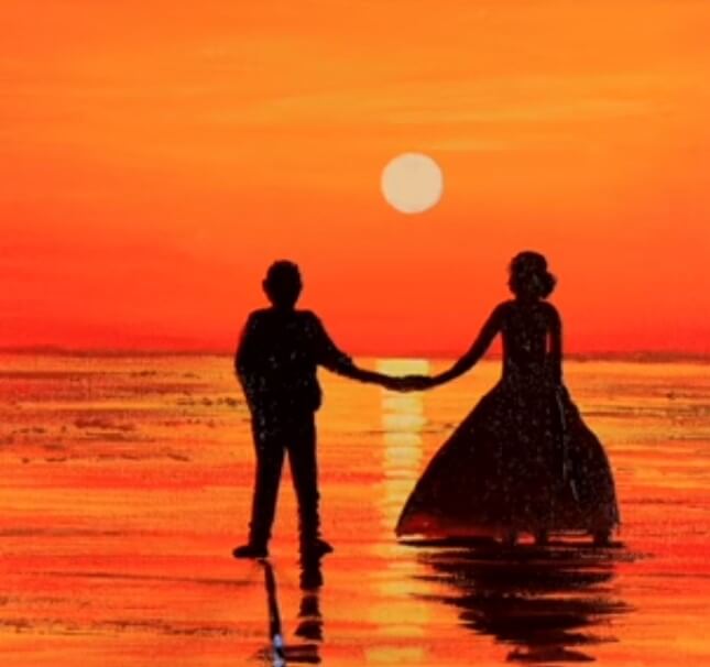Adorable Couple Silhouette Acrylic Painting Art Idea