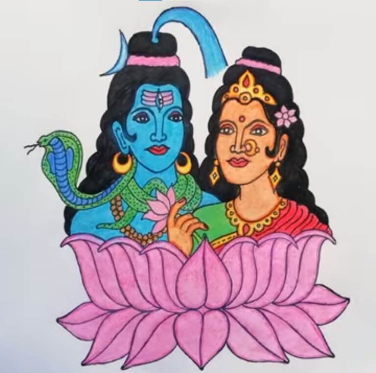 Adorable Shiv Parvati Painting TutorialShiv Ji Drawing &amp; Painting Ideas