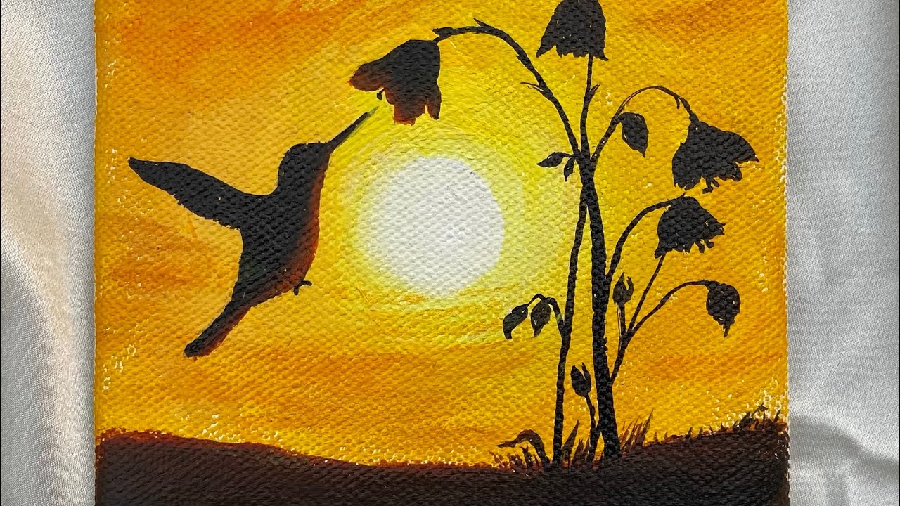 Amazing Bird Painting On A Canvas With Sunset Landscape
