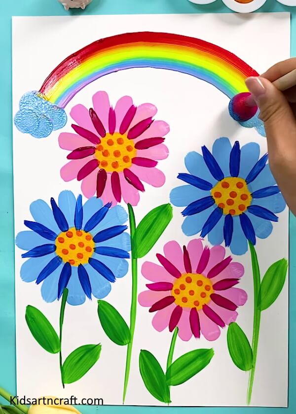 Beautiful Rainbow Flowers Art Project Idea Using EarbudAwesome Rainbow Art &amp; Flower Painting Art For Kids